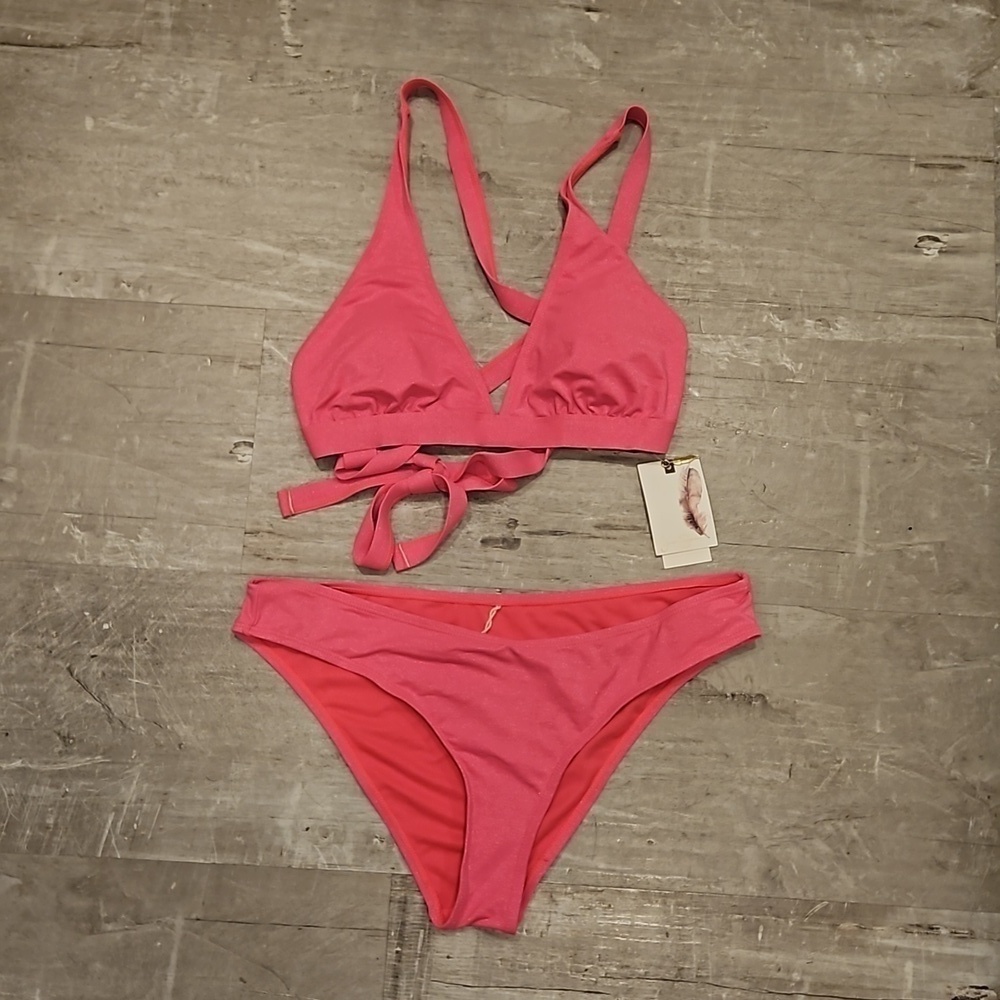 💕JESSICA SIMPSON💕 Glitter Bomb Bikini ~ Pop Pink Medium M NWT